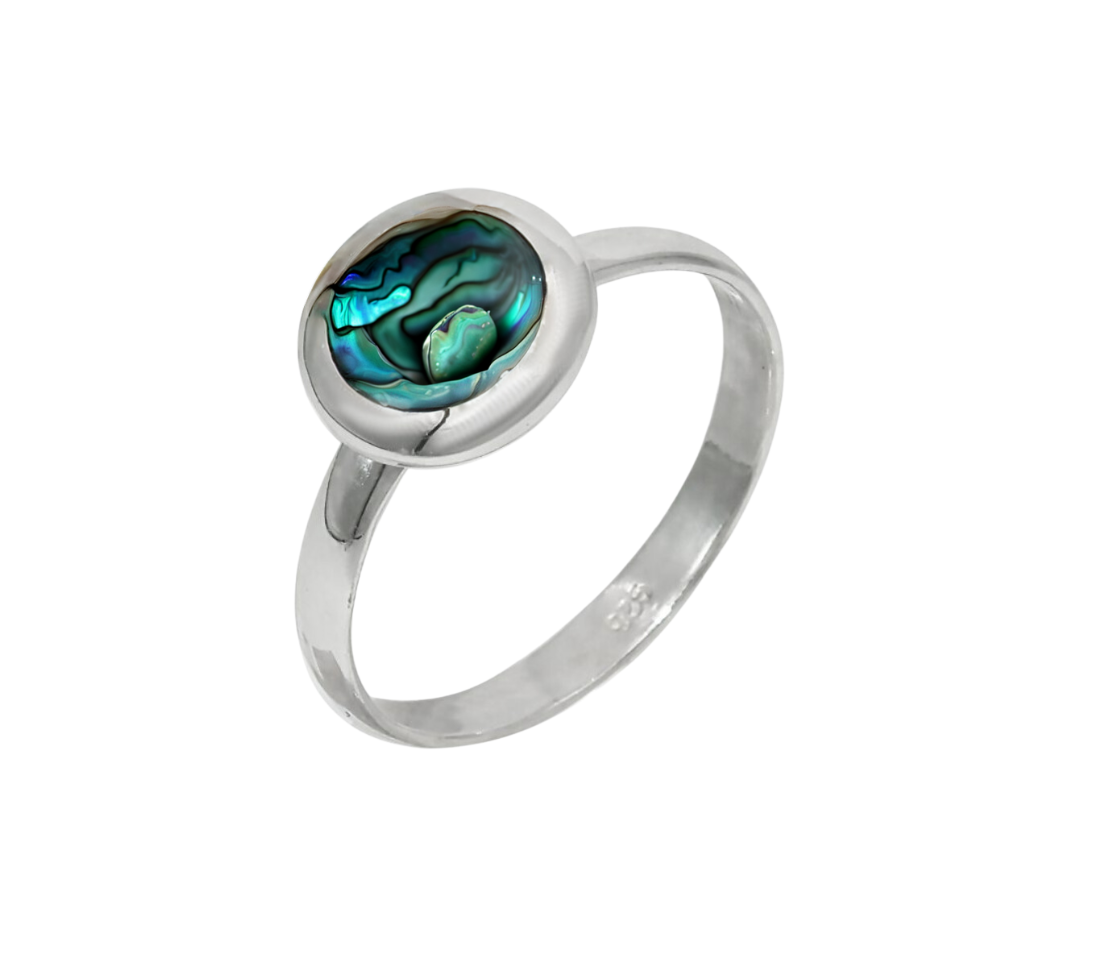 Medium Round Stone Ring with Silver Border