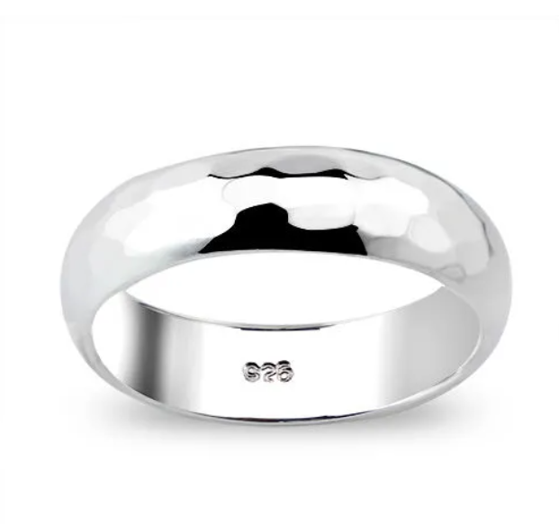 7mm Hammered Effect Silver Ring