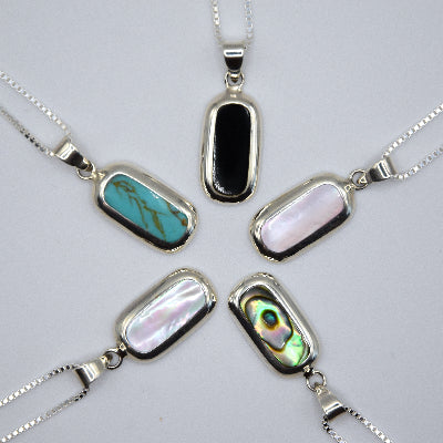 Curved Rectangle Pendant with Silver Border