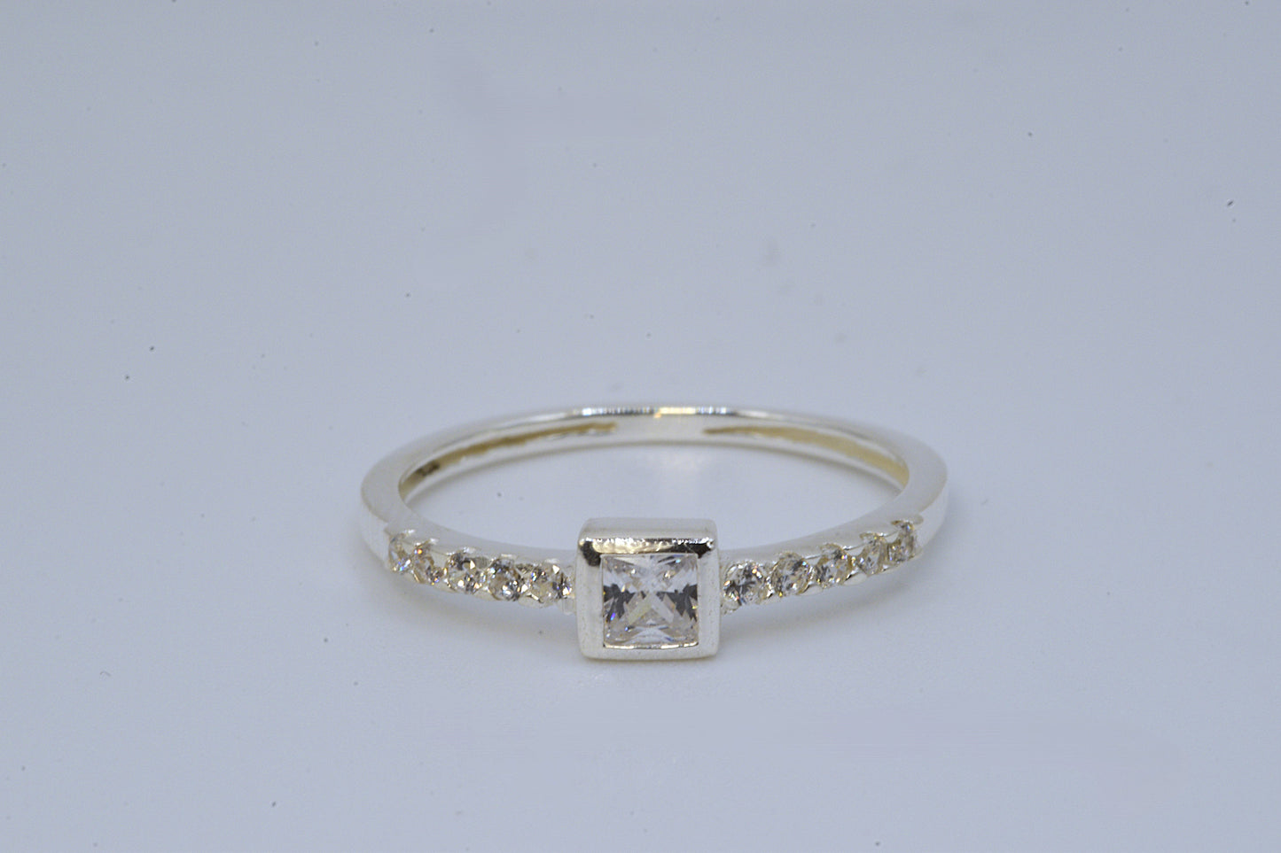 Princess Cut CZ Ring with Pave Band