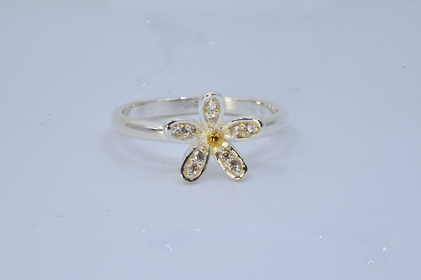 Silver Floral Band with Gold-Plated Center