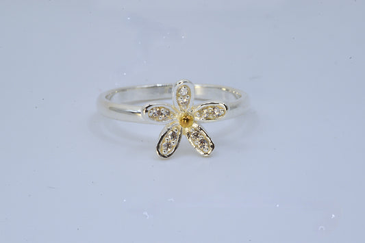 Silver Floral Band with Gold-Plated Center