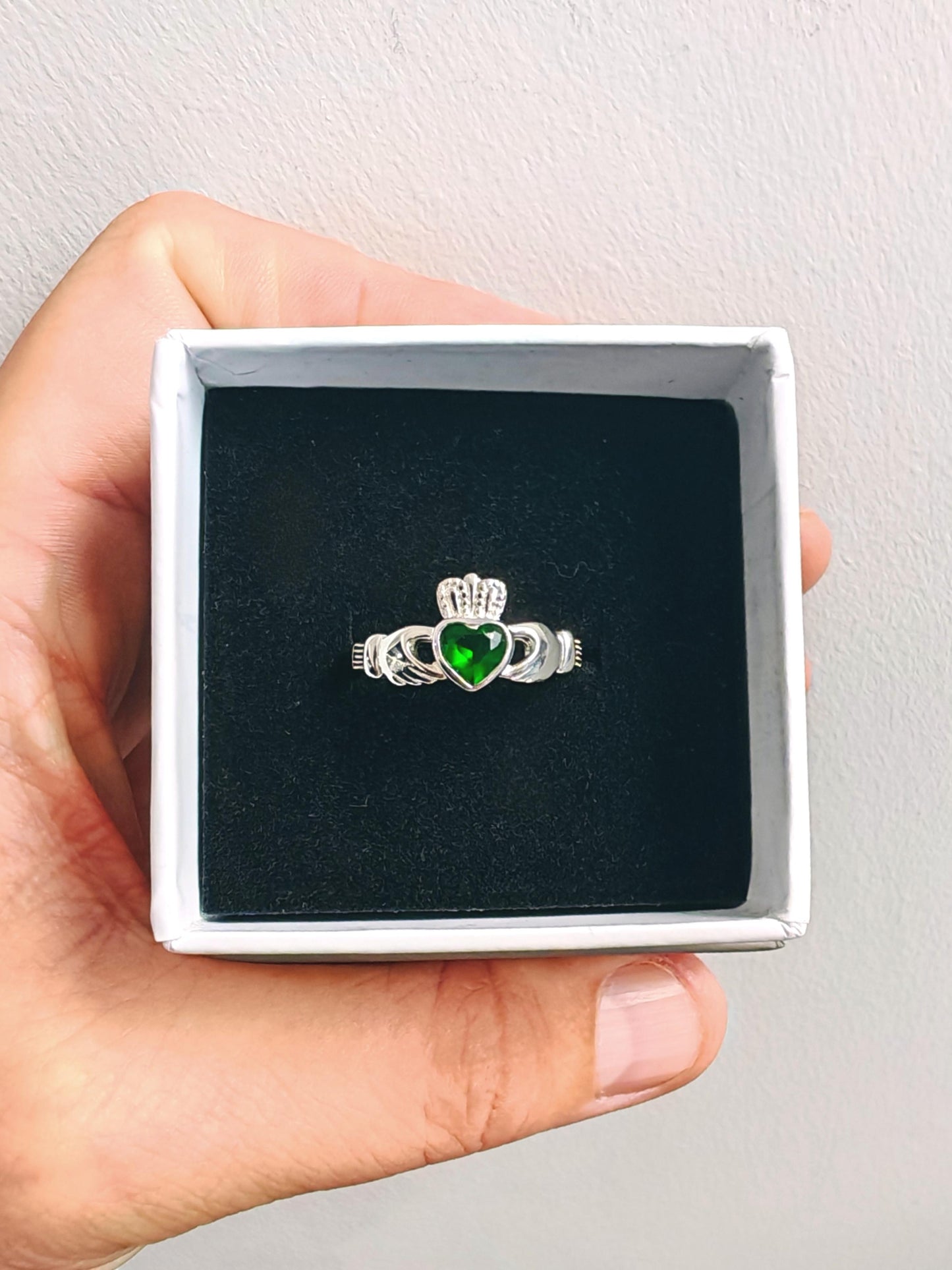 Claddagh Ring with Emerald Green CZ