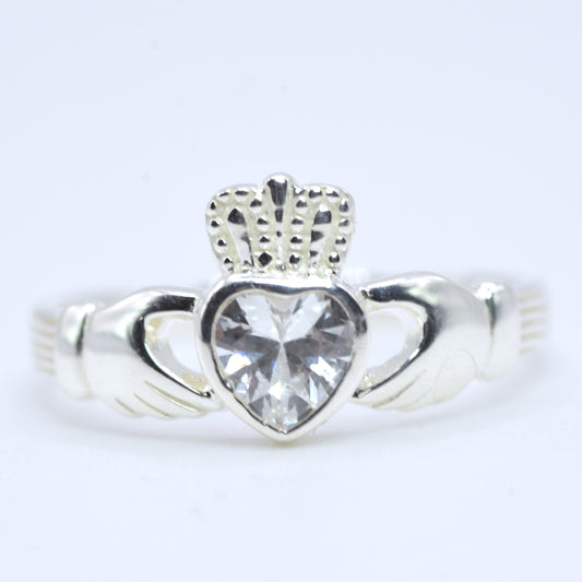 Claddagh Ring with White CZ