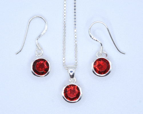 Ruby CZ Drop Earrings & Necklace Set