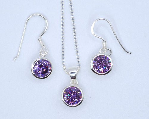 Dark Amethyst CZ Drop Earrings & Necklace Set