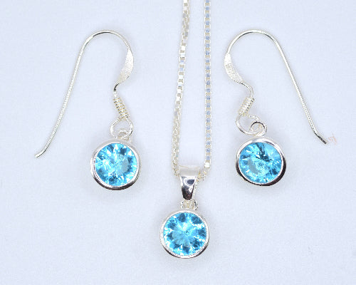Aquamarine CZ Drop Earrings & Necklace Set