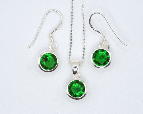 Emerald CZ Drop Earrings & Necklace Set