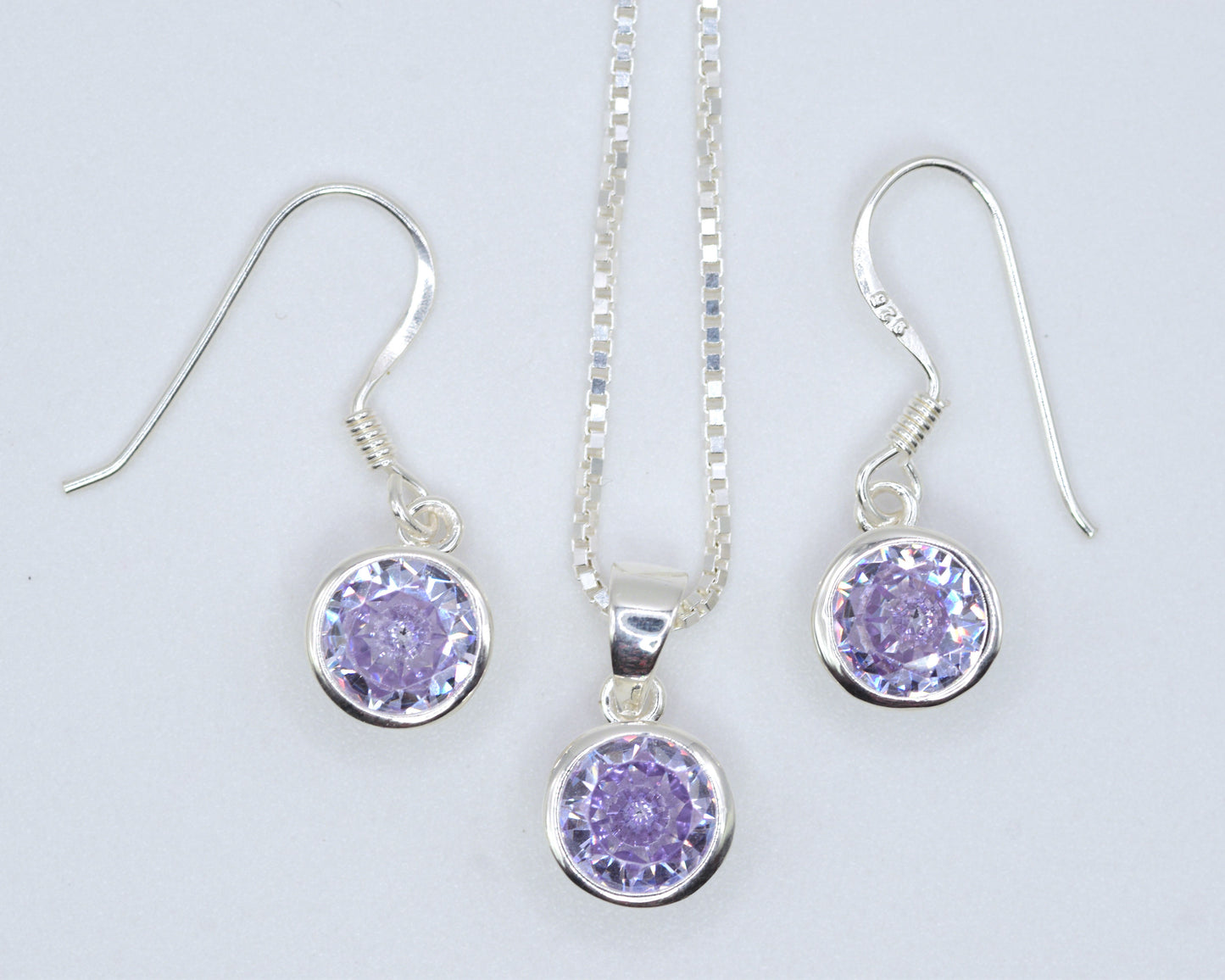 Light Amethyst CZ Drop Earrings & Necklace Set