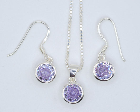 Light Amethyst CZ Drop Earrings & Necklace Set