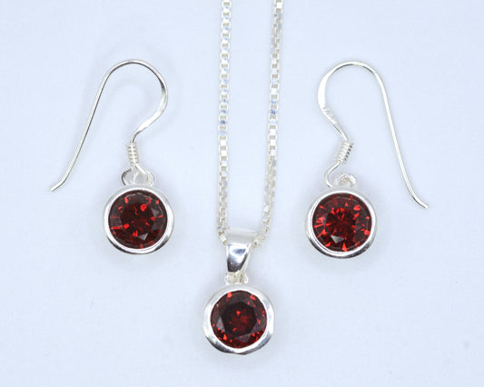 Garnet CZ Drop Earrings & Necklace Set