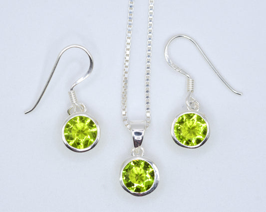 Peridot CZ Drop Earrings & Necklace Set