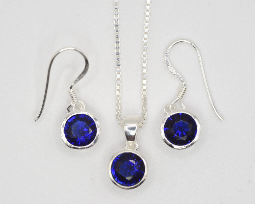 Sapphire CZ Drop Earrings & Necklace Set