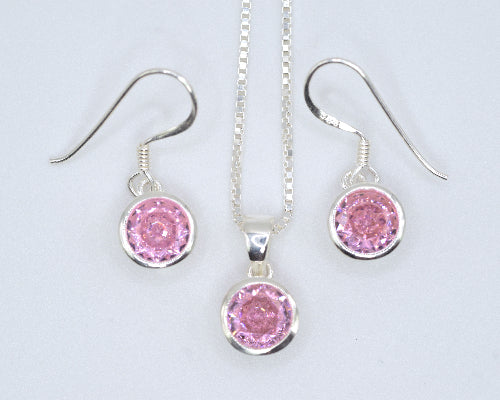 Rose Quartz CZ Drop Earrings & Necklace Set