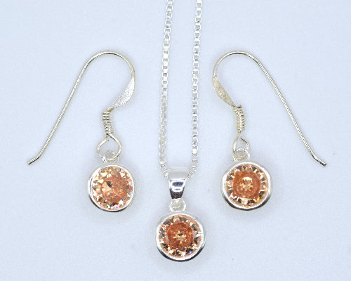Citrine CZ Drop Earrings & Necklace Set