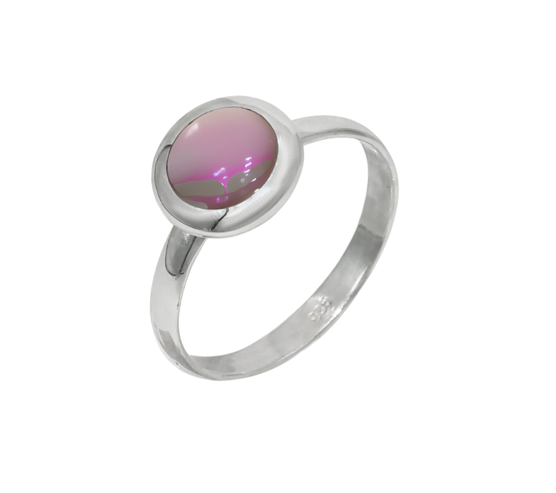 Medium Round Stone Ring with Silver Border