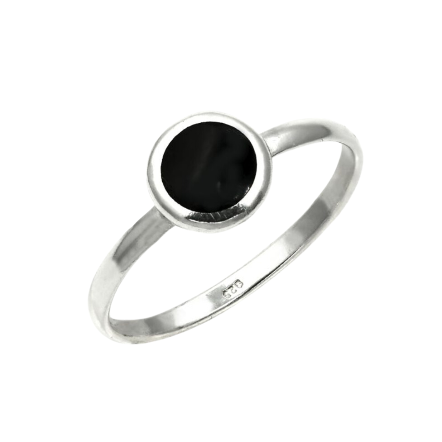 Small Round Stone Ring with Silver Border