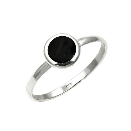 Small Round Stone Ring with Silver Border