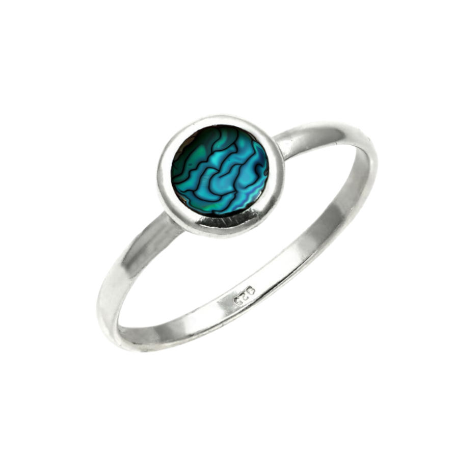 Small Round Stone Ring with Silver Border