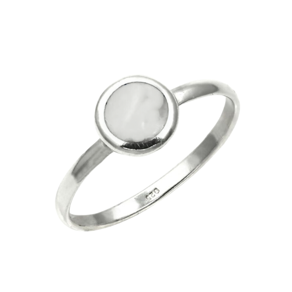 Small Round Stone Ring with Silver Border